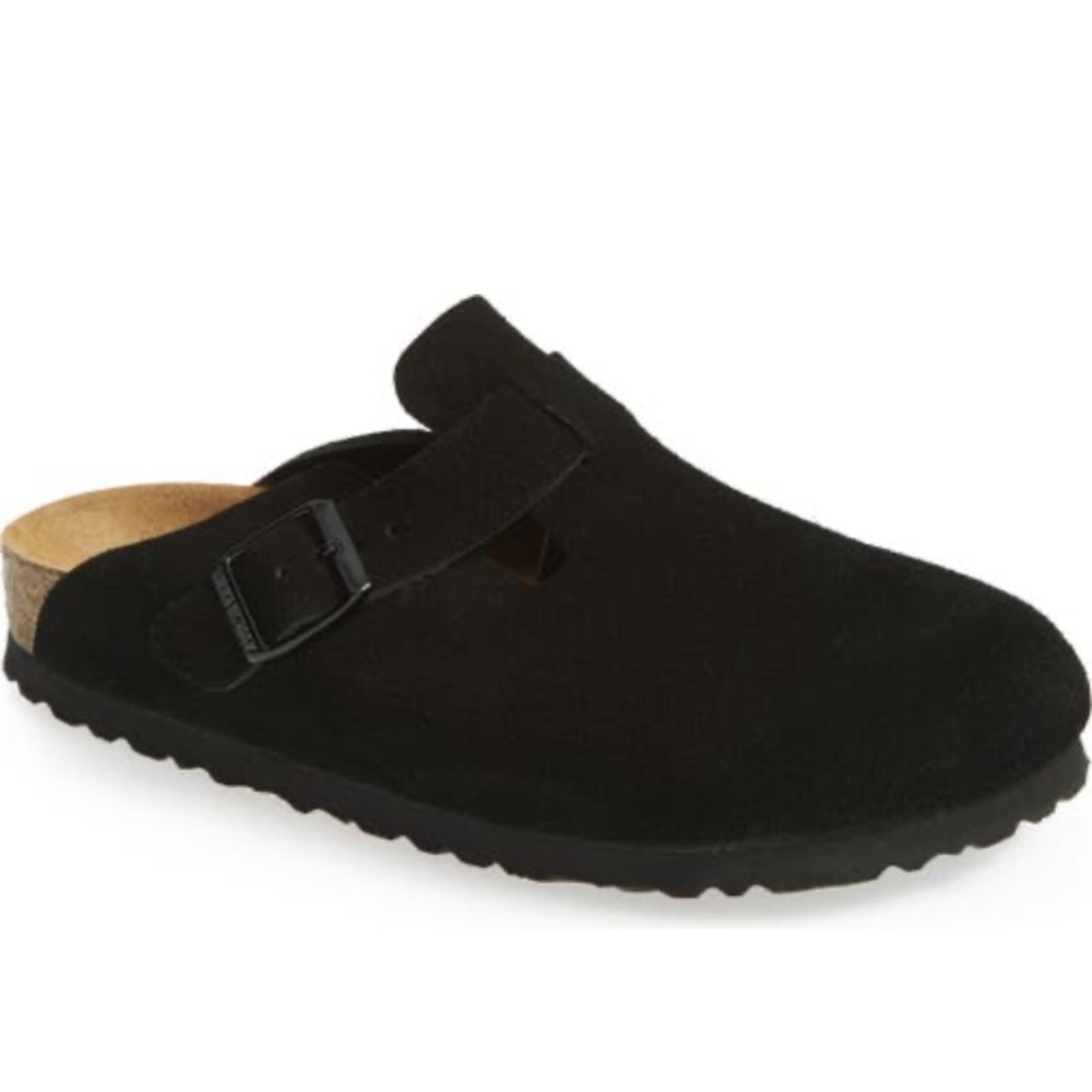 NEW-Birkenstock Boston Soft Footbed clog , black suede leather, us size 8.5